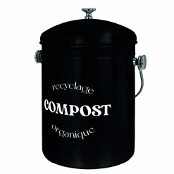 Composteur, bac, poubelle à compost de cuisine 5L rond en Inox - Noir - Linxor