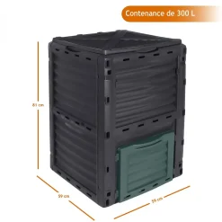Composteur, bac, poubelle à compost de jardin - 300 L - Noir et Vert - Linxor