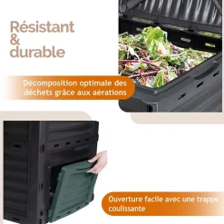 Composteur, bac, poubelle à compost de jardin - 300 L - Noir et Vert - Linxor