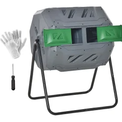 Composteur de jardin - bac à compost pour déchets - rotatif 360 degrés - double chambre 160 L - acier PP noir