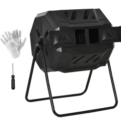 Composteur de jardin - bac à compost pour déchets - rotatif 360 degrés - double chambre 160 L - acier PP noir