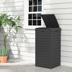 Composteur 118L,Poubelle d'Extérieur avec Couvercle et Bac d'égouttement Extractible,pour Terrasse/Cour Arrière/Terrasse,Marron