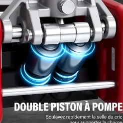 Cric hydraulique 3 tonnes, Hauteur de levage 75-500 mm, Base double piston 2 patins caoutchouc, Roues pivotantes 360 degres