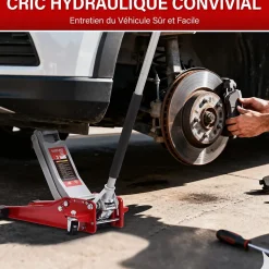 Cric hydraulique 3 tonnes, Hauteur de levage 75-500 mm, Base double piston 2 patins caoutchouc, Roues pivotantes 360 degres