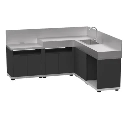 Cuisine d'angle d'extérieur 5 éléments avec crédence inox noir Le Marquier