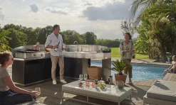 Cuisine d'angle d'extérieur 5 éléments avec crédence inox noir Le Marquier