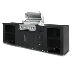 Cuisine d'extérieur 3 élements avec barbecue noir Oviala