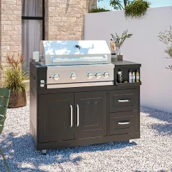 Cuisine d'extérieur 3 élements avec barbecue noir Oviala