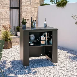 Cuisine d'extérieur 3 élements avec barbecue noir Oviala
