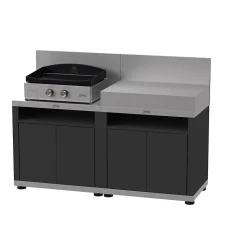 Cuisine d'extérieur 2 éléments avec crédence inox noir Le Marquier