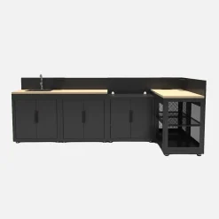 Cuisine d'extérieur 5 modules acier et décor bois noir - Milos