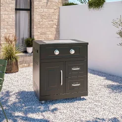 Cuisine extérieure 3 éléments avec gazinière noir Oviala
