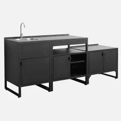 Cuisine extérieure 3 modules acier inoxydable noir - Kea