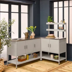 Cuisine extérieure 3 modules en acier inoxydable beige