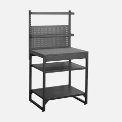 Cuisine extérieure acier 2 étagères 2 plateaux et support mural L80cm noir - Kea