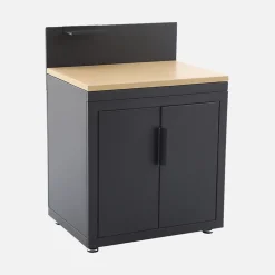 Cuisine extérieure acier et décor bois 2 portes 1 crochet L80cm noir - Milos