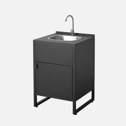 Cuisine extérieure acier évier et 1 porte L60cm noir - Kea