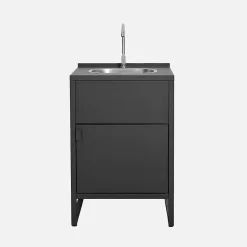Cuisine extérieure acier évier et 1 porte L60cm noir - Kea