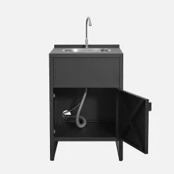 Cuisine extérieure acier évier et 1 porte L60cm noir - Kea