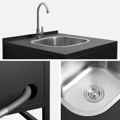 Cuisine extérieure acier évier et 1 porte L60cm noir - Kea