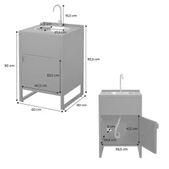 Cuisine extérieure acier évier et 1 porte L60cm noir - Kea