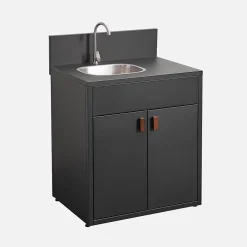 Cuisine extérieure acier évier et 2 portes L80cm noir - Thira