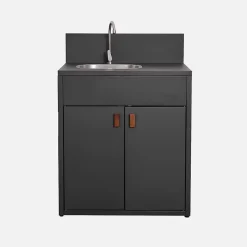 Cuisine extérieure acier évier et 2 portes L80cm noir - Thira