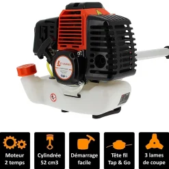 Débroussailleuse thermique, 52 cm3, 3 CV - GT GARDEN