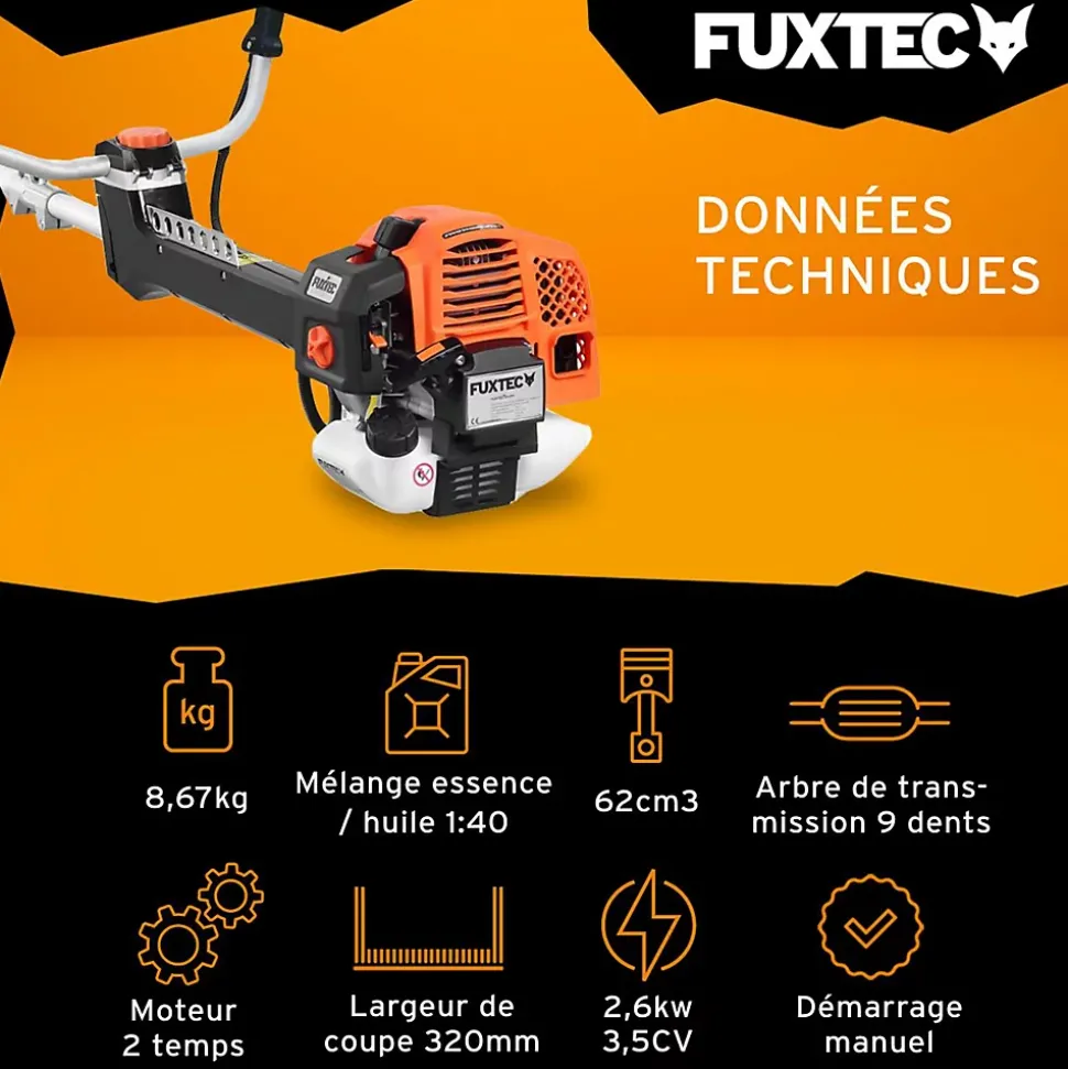 Débroussailleuse thermique professionnelle - FUXTEC FX-PS162 - 62cm3 3,5CV anti vibration