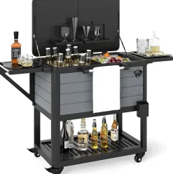 Desserte Glacière Bar Roulante,avec 2 Plan Étendu Grande Capacité 91 L, Étagères de Rangement, Ouvre-Bouteille,83 x 50 x 85 CM