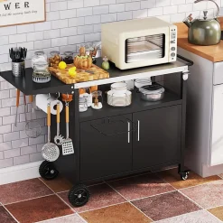 Desserte Jardin pour Plancha Barbecue 3 Niveaux,Plan de Travail Pliant,Porte-Serviettes, 6 Crochets,Charge 100KG,127x50x84CM