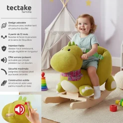 Dinosaure à bascule avec housse en peluche à partir de 12 mois vert