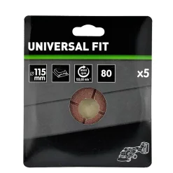 Disque abrasif Universal support meuleuse, ø115 mm - 5 pièces, Grain 80