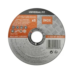 Disque de coupe métal/inox 115x1x22,2 mm Universel fit, 5 pièces