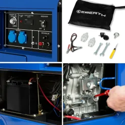 EBERTH 5000 Watt Groupe Electrogene Diesel, Moteur Diesel 10 CV, 4 Temps, Démarreur électrique, 2x 230V, 1x 12V