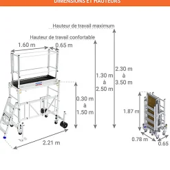 Echafaudage paysagiste - Hauteur max. de travail 3,50m - Longueur plateau 1,60m - EIR4TH