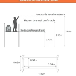 Echafaudage pliant - Longueur plateau 1.10m + Télémètre laser STANLEY - 346801-LASER