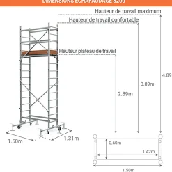 Echafaudage roulant - Hauteur de travail maximale de 5.00m - 8200