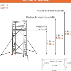 Echafaudage roulant - Hauteur de travail maximale 4.80m - 613113