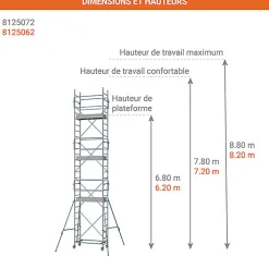Echafaudage roulant acier - Hauteur de travail maximale de 8.20m - 8125062