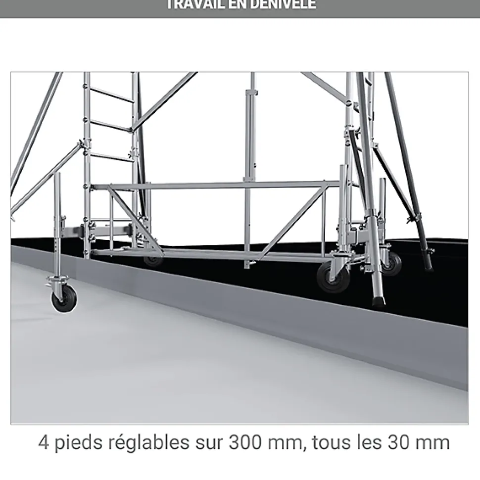 Echafaudage roulant alu - Hauteur de travail max 7.00m - EC516T