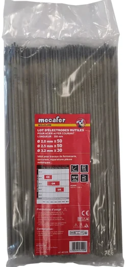 Electrode acier ø2 / 2.5 / 3.2 mm Mecafer, 130 pièces