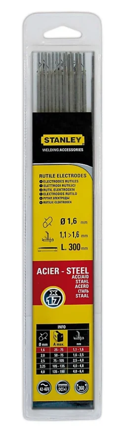 Electrode acier ø1.6 mm x l.300 mm Stanley, 17 pièces