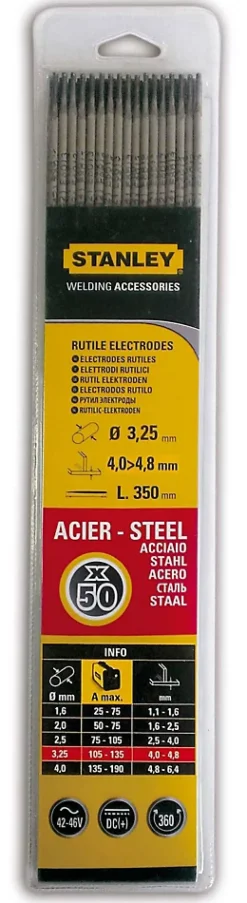 Electrode acier ø3.5 mm x l.350 mm Stanley, 50 pièces