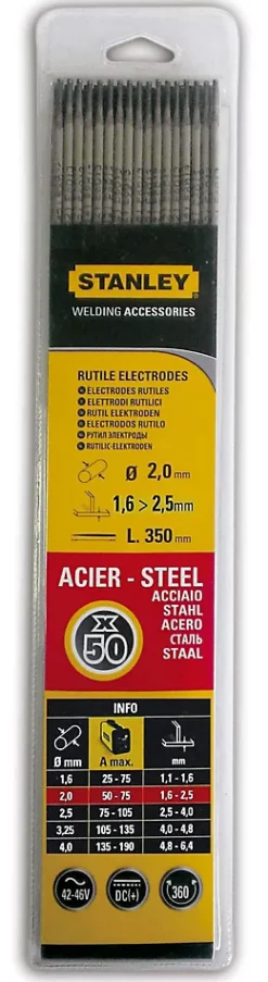 Electrode acier ø2 mm x l.350 mm Stanley, 50 pièces