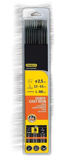 Electrode fonte ø2.5 mm x l.300 mm Stanley, 12 pièces