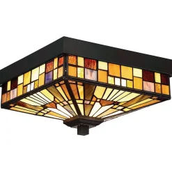 Elstead Inglenook Outdoor - Plafonnier extérieur à 2 ampoules Tiffany - Fini bronze, E27