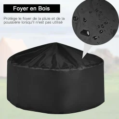 3-en-1 Braséro Extérieur Jardin Rond,avec Grille de Barbecue,Pare-étincelles,Grille à Bûches, Poker, Housse Anti-Pluie,81 x 50 cm