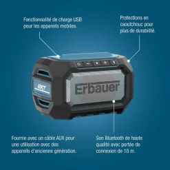 Enceinte bluetooth sans fil Erbauer ERI1109RDI 18V ( sans batterie)