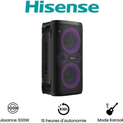 Enceinte nomade Bluetooth HISENSE PARTY STORM 300W 15h Noir 4 haut parleurs